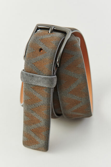 Pasek Zamszowy Wzorzysty Szaro-Brązowy Paulo