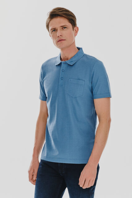 Koszulka męska Polo Niebieska w Kratkę Pierre Cardin