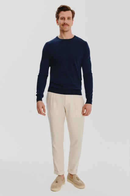 Sweter z Wełny Merino Granatowy Paulo