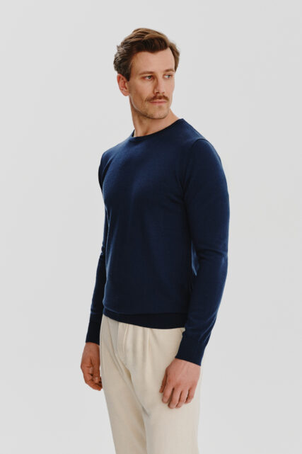 Sweter z Wełny Merino Granatowy Paulo