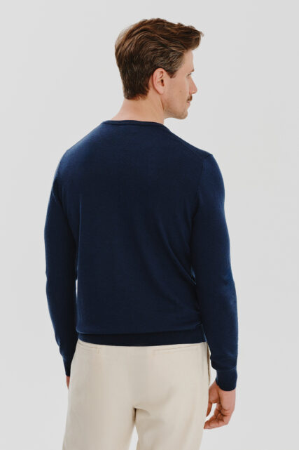 Sweter z Wełny Merino Granatowy Paulo