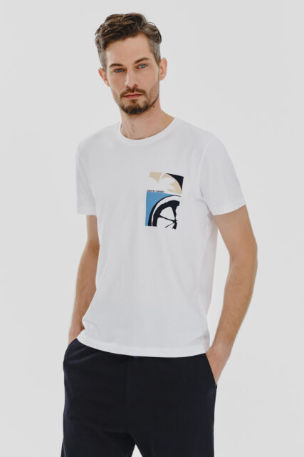 T-shirt Biały z Nadrukiem Logo Pierre Cardin