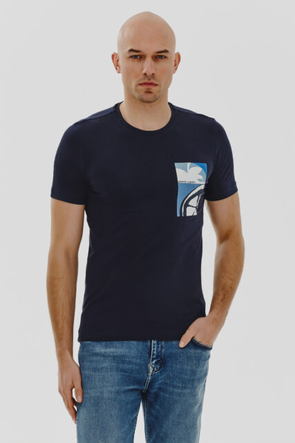 T-shirt Granatowy z Nadrukiem Logo Pierre Cardin