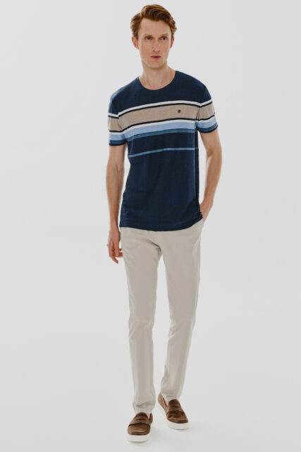 T-shirt męski Granatowy w Paski Pierre Cardin