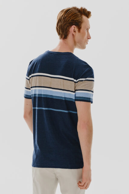 T-shirt męski Granatowy w Paski Pierre Cardin