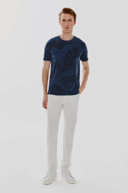 T-shirt męski Granatowy z Nadrukiem Pierre Cardin