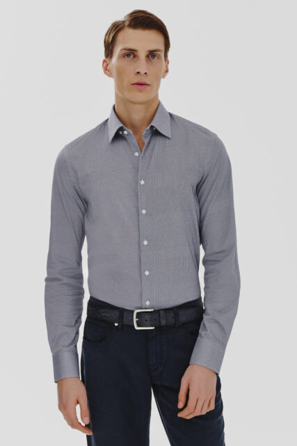 Koszula Biało-Granatowa Geometryczny Print Paulo