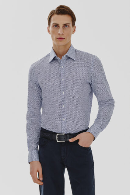 Koszula Biało-Niebieska w Kwiatki Paulo