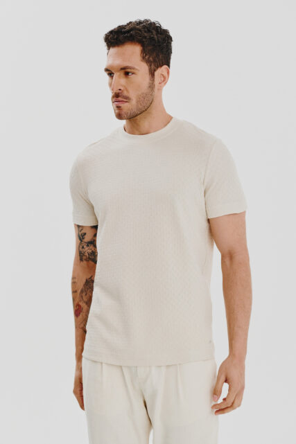 T-shirt ze Strukturą Brandon Beżowy JOOP