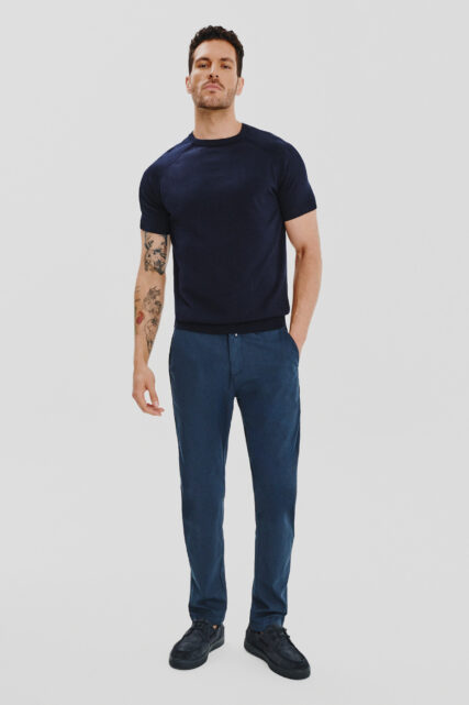 Dzianinowy T-shirt Granatowy z Jedwabiem Paulo