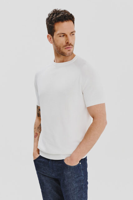 Dzianinowy T-shirt Biały z Jedwabiem Paulo