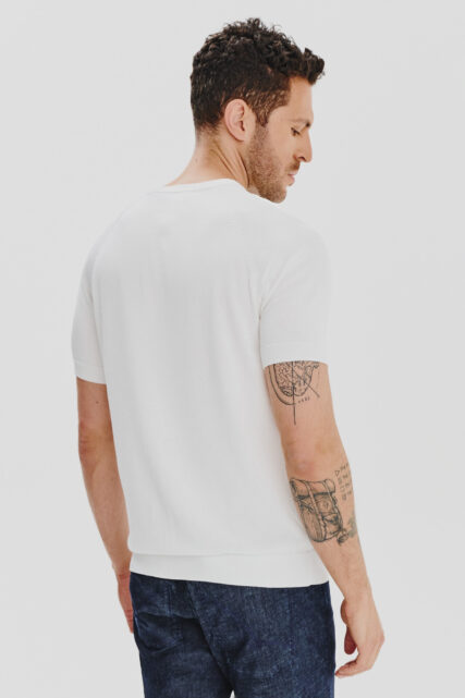 Dzianinowy T-shirt Biały z Jedwabiem Paulo
