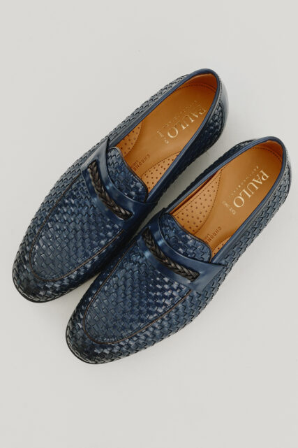 Buty Loafersy z Ręcznie Plecionej Skóry Granatowe Paulo
