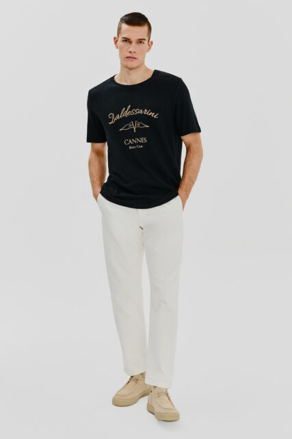 T-shirt z Lnem Tarini Czarny Baldessarini