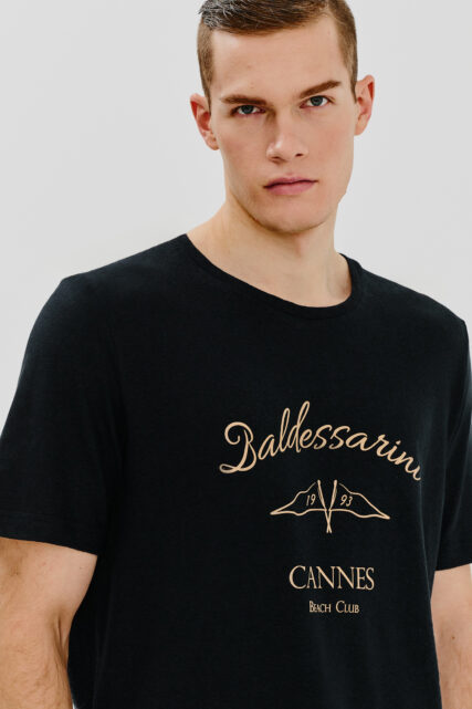 T-shirt z Lnem Tarini Czarny Baldessarini