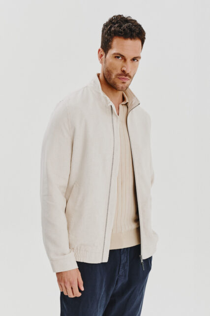 Kurtka Typu Bomber z Lnem Beżowa Pierre Cardin