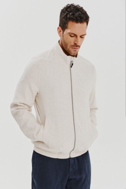 Kurtka Typu Bomber z Lnem Beżowa Pierre Cardin