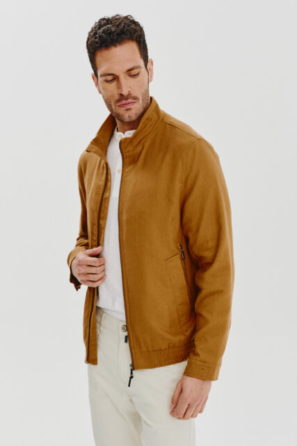 Kurtka Typu Bomber z Lnem Kamelowa Pierre Cardin