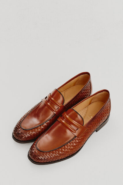Buty Loafersy z Ręcznie Plecionej Skóry Brązowe Paulo