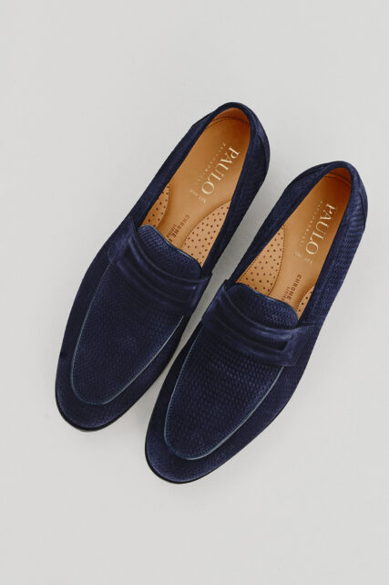 Buty Penny Loafers Welurowe Granatowe Paulo