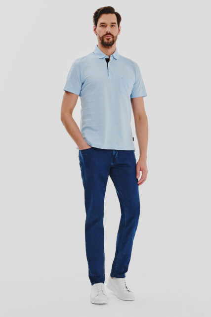 Koszulka Polo Jasnoniebieska w Prążek Pierre Cardin