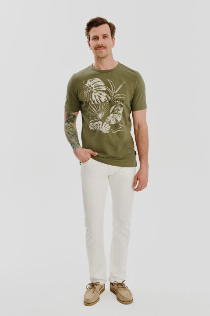 T-shirt Bawełniany Khaki z Nadrukiem Pierre Cardin