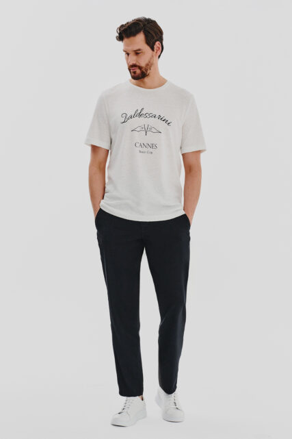 T-shirt z Lnem Tarini Kremowy Baldessarini