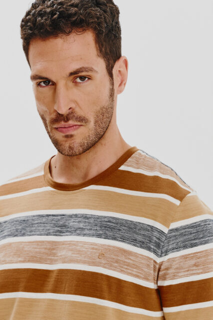 T-shirt Brązowy w Paski Pierre Cardin