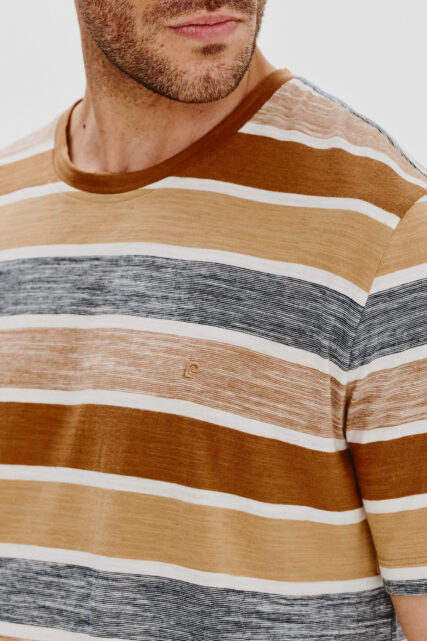 T-shirt Brązowy w Paski Pierre Cardin