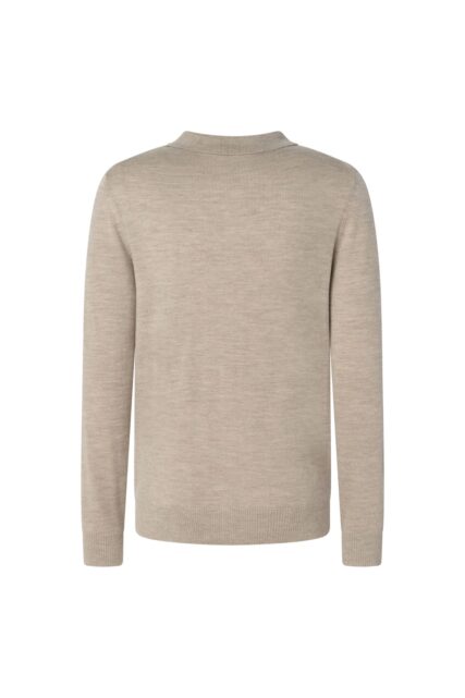 Beżowy Sweter z Wełny Merino z Kołnierzykiem JOOP