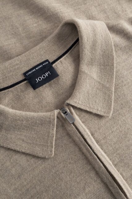 Beżowy Sweter z Wełny Merino z Kołnierzykiem JOOP