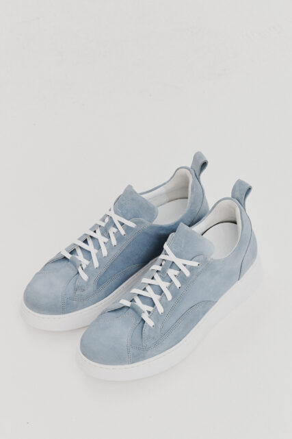 Sneakersy Błękitne ze Skóry Welurowej Paulo