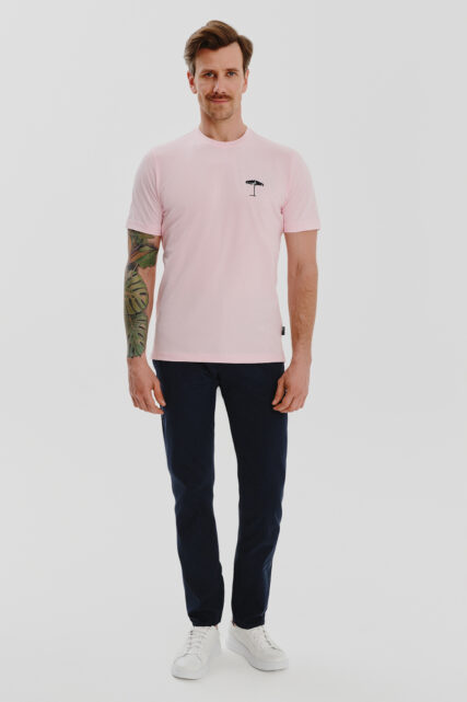 T-shirt Bawełniany Różowy z Nadrukiem Pierre Cardin