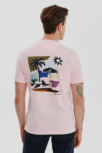 T-shirt Bawełniany Różowy z Nadrukiem Pierre Cardin
