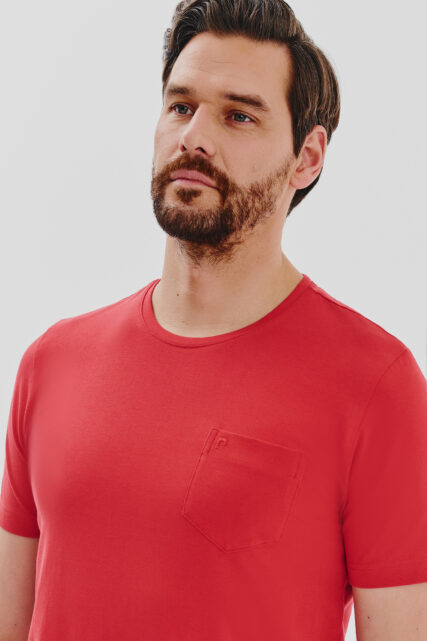 T-shirt Czerwony z Kieszonką Pierre Cardin