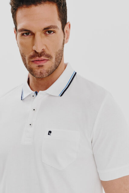 Koszulka Polo Jersey Biała z Kieszonką Pierre Cardin