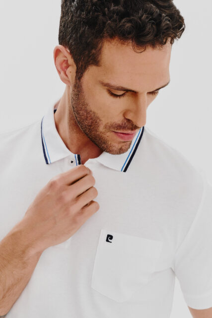 Koszulka Polo Jersey Biała z Kieszonką Pierre Cardin