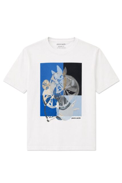 Biały T-shirt z Kolorowym Nadrukiem Pierre Cardin