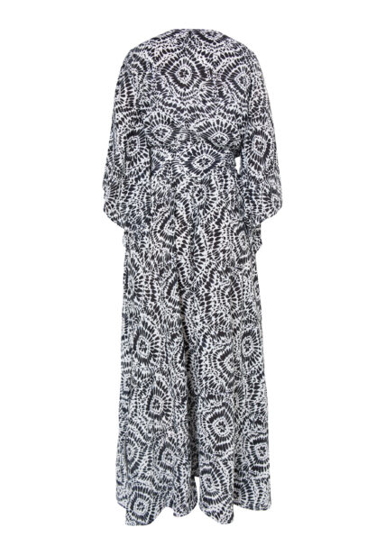 Sukienka Kimono z Printem Biało-Czarna IZIA