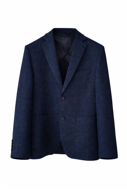 Granatowa Marynarka Garniturowa z Lnu i Bawełny Paulo