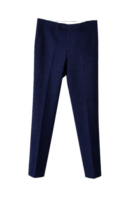 Granatowe Spodnie Garniturowe z Lnu i Bawełny Paulo