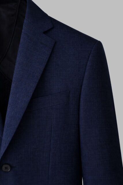 Granatowa Marynarka Garniturowa z Lnu i Bawełny Paulo