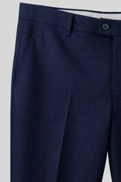 Granatowe Spodnie Garniturowe z Lnu i Bawełny Paulo