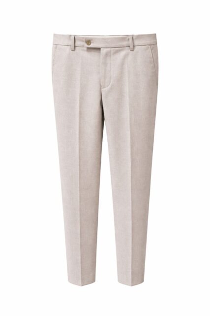 Beżowe Spodnie Garniturowe z Lnu i Bawełny Paulo