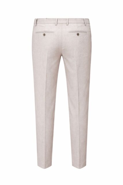 Beżowe Spodnie Garniturowe z Lnu i Bawełny Paulo