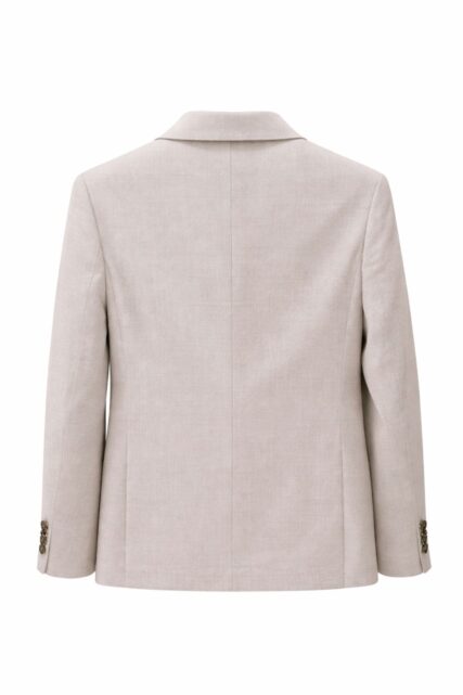 Beżowa Marynarka Garniturowa z Lnu i Bawełny Paulo