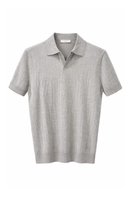 Szare Dzianinowe Polo z Jedwabiem Paulo
