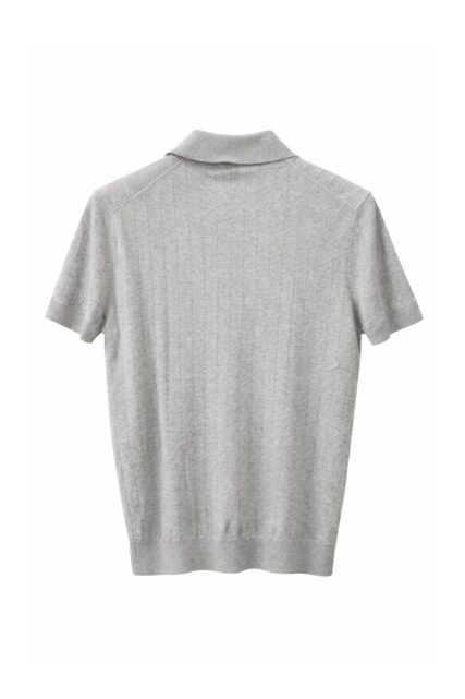 Szare Dzianinowe Polo z Jedwabiem Paulo