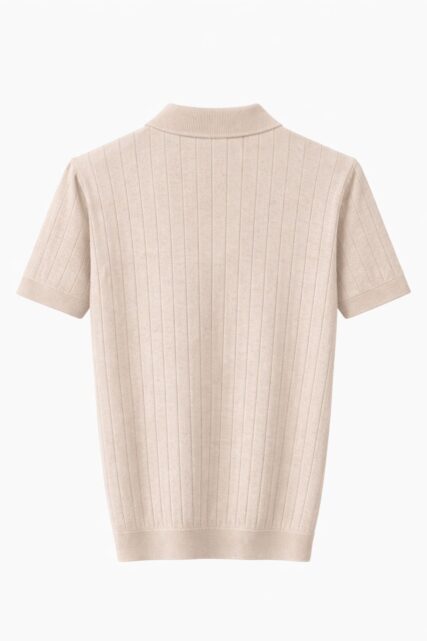 Beżowe Dzianinowe Polo z Jedwabiem Paulo