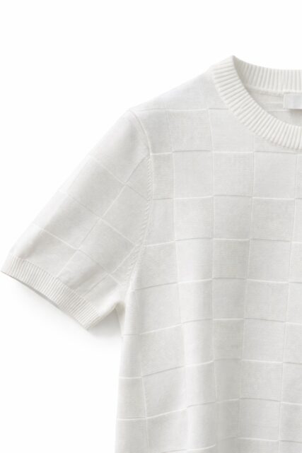 Biały Dzianinowy T-shirt w Szachownicę Paulo